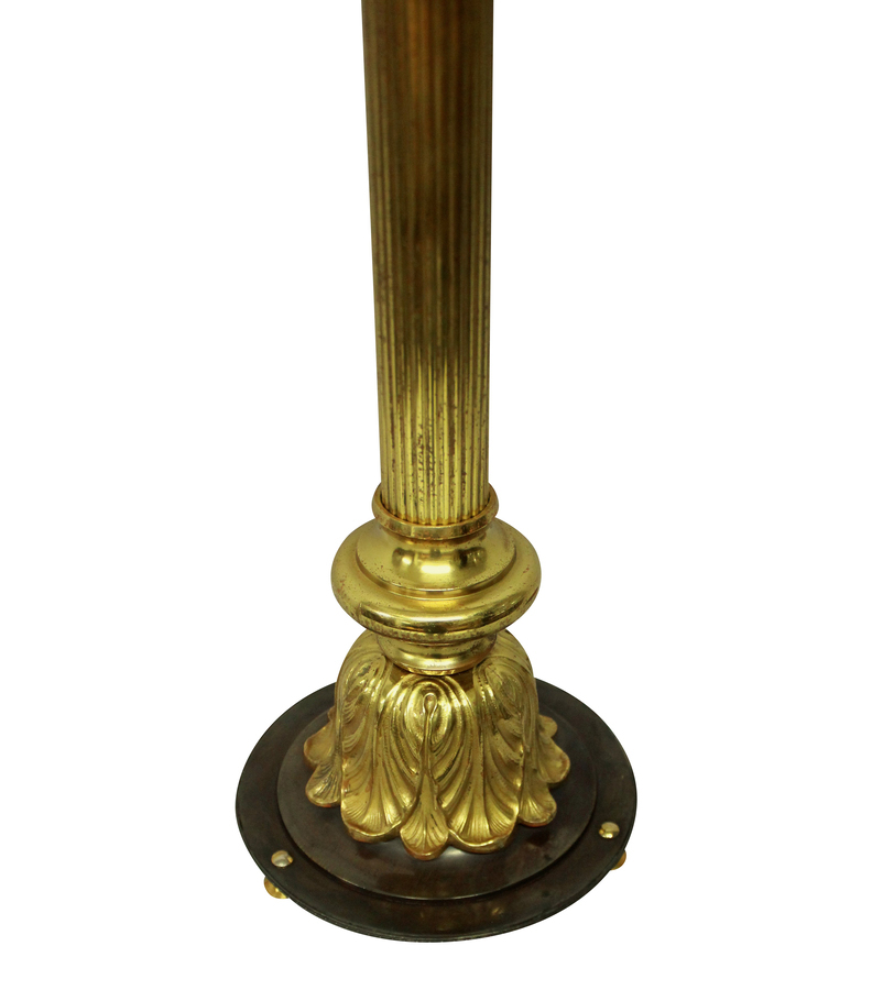 Antique A LARGE ENGLISH GILT BRONZE COLUMN LAMP