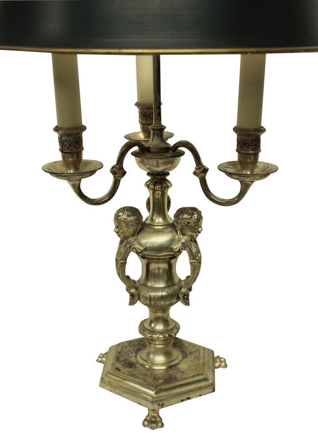 Antique A SILVER PLATED BRONZE BOUILLOTTE LAMP