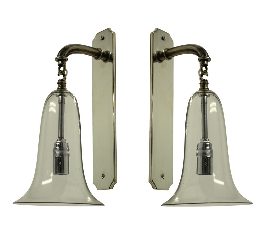 A PAIR OF 1920'S GLASS BELL SCONCES