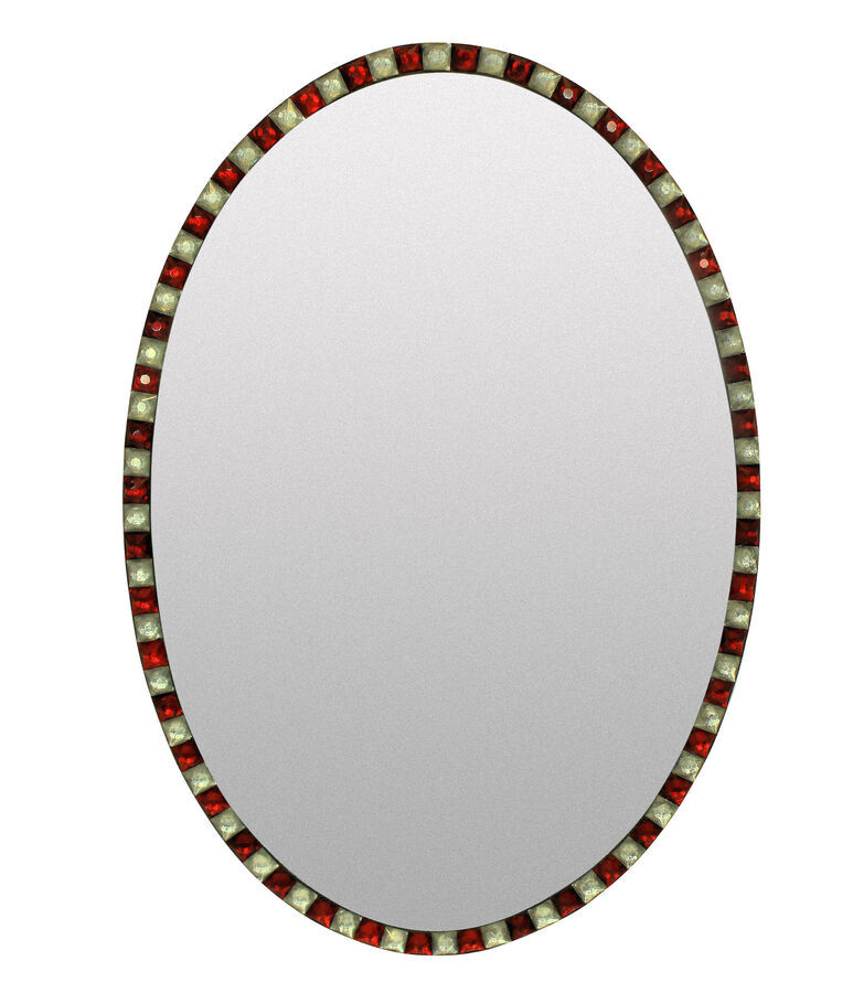 Antique A PAIR OF GEORGIAN STYLE IRISH MIRRORS WITH RUBY GLASS & ROCK CRYSTAL FACETED BORDER