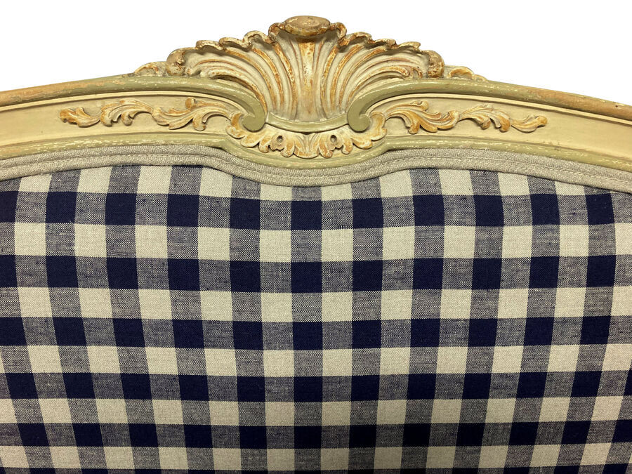 Antique A PAINTED LOUIS XV STYLE CANAPE IN GINGHAM LINEN