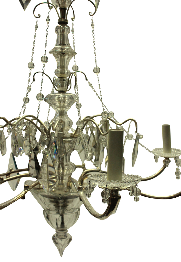 Antique A FRENCH SILVER & CUT GLASS CHANDELIER