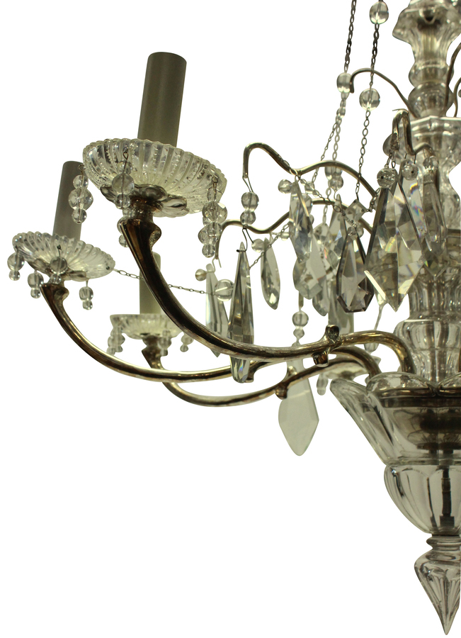Antique A FRENCH SILVER & CUT GLASS CHANDELIER