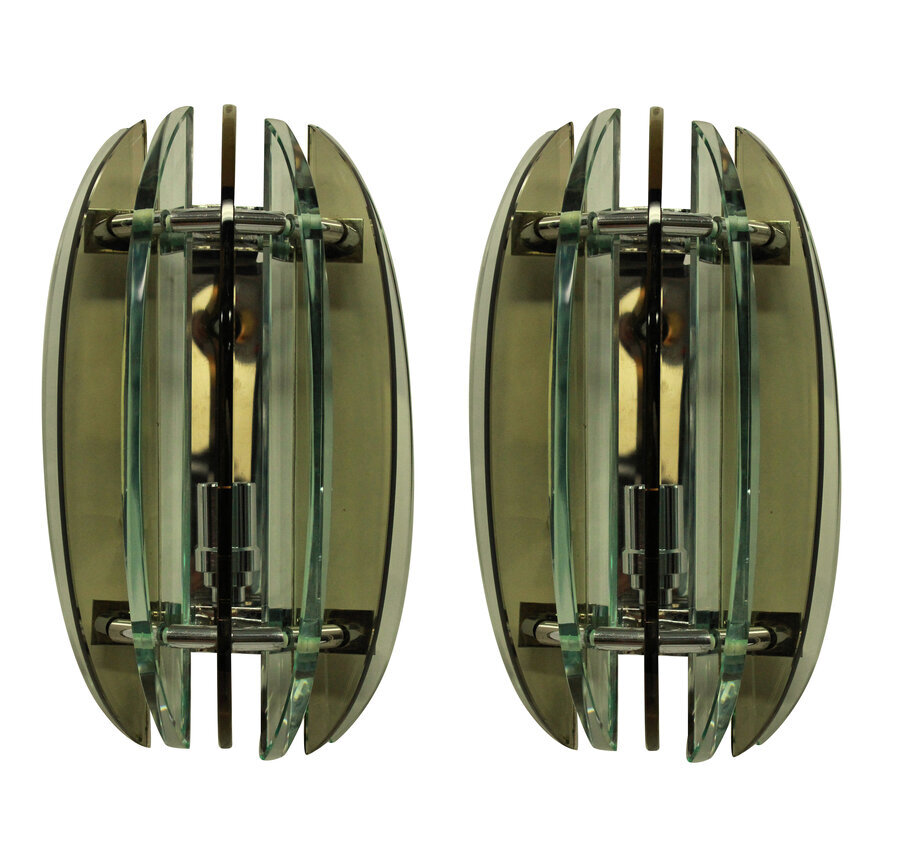 A PAIR OF COLOURED GLASS WALL LIGHTS BY VECA