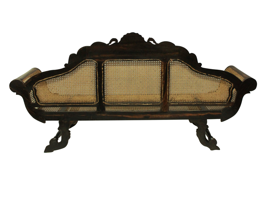 Antique A LARGE ANGLO-CEYLONESE SETTEE IN SOLID EBONY