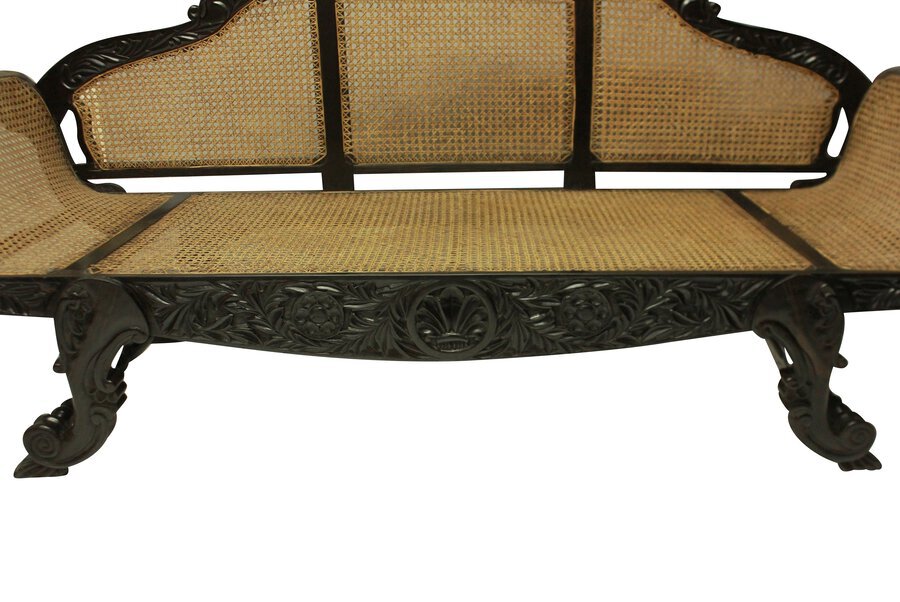 Antique A LARGE ANGLO-CEYLONESE SETTEE IN SOLID EBONY
