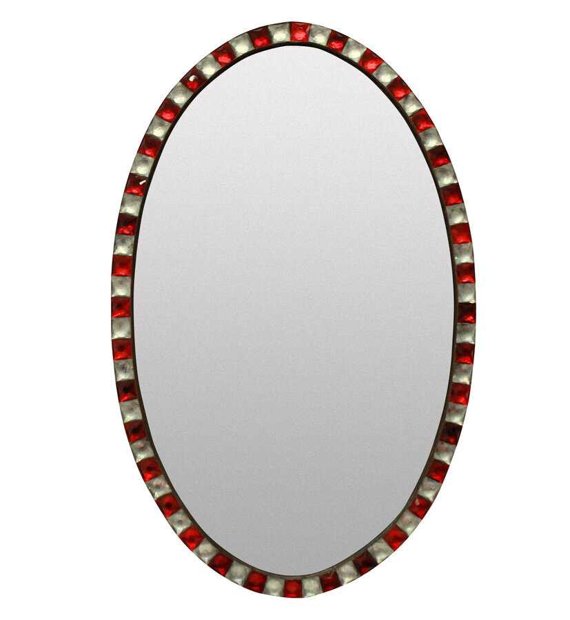 A GEORGIAN STYLE IRISH MIRROR WITH RUBY GLASS & ROCK CRYSTAL FACETED BORDER