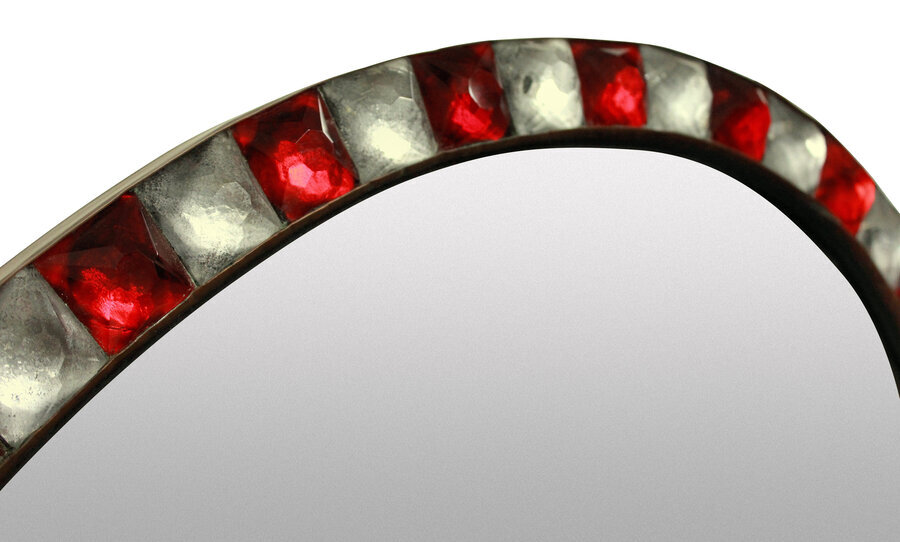 Antique A GEORGIAN STYLE IRISH MIRROR WITH RUBY GLASS & ROCK CRYSTAL FACETED BORDER