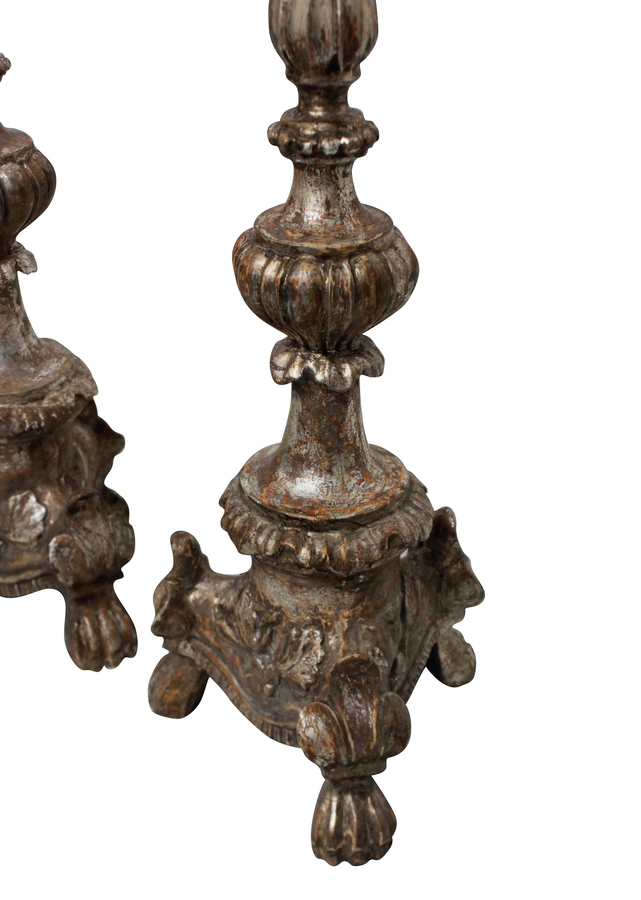 Antique A PAIR OF ITALIAN XVIII CENTURY SILVER LEAF LAMPS