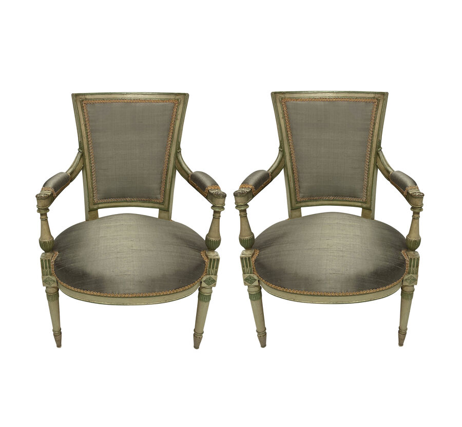 Antique A PAIR OF FRENCH DIRECTOIRE STYLE PAINTED ARMCHAIRS