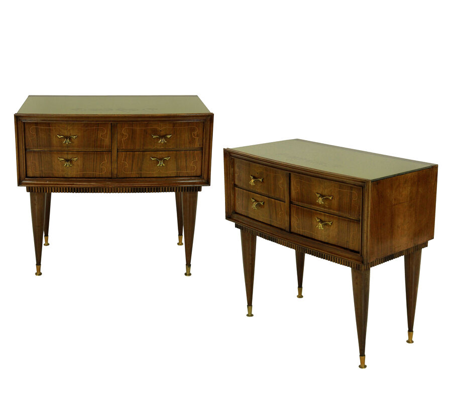 Antique A PAIR OF MID-CENTURY NIGHT STANDS IN WALNUT