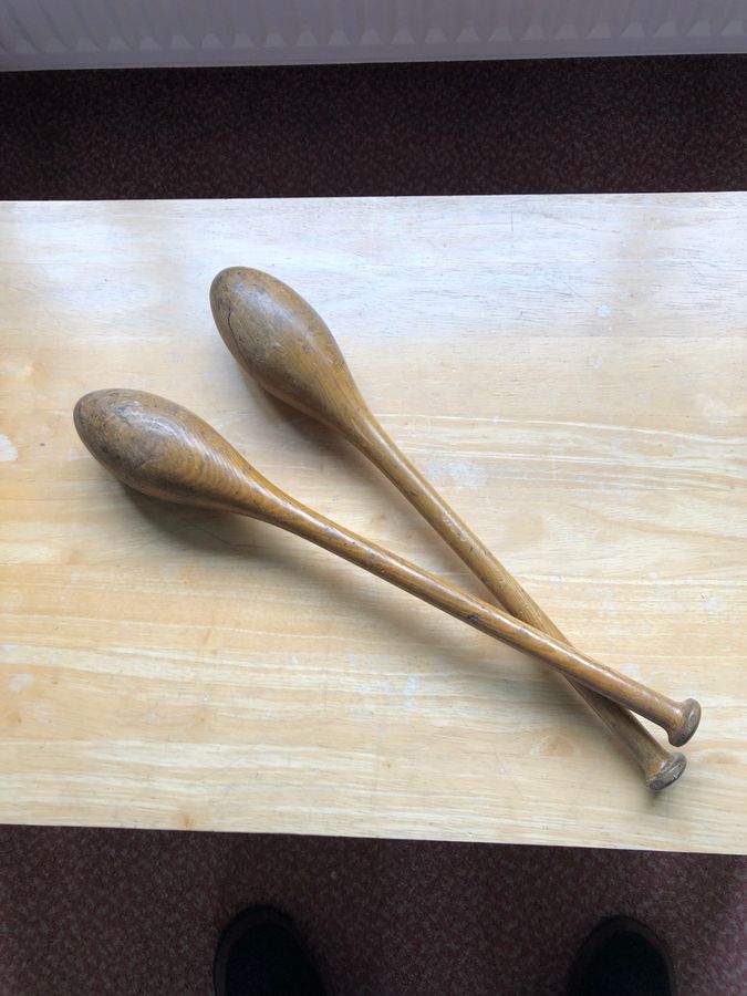 Vintage Pair of wooden Indian Clubs, Size 2