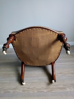 Antique Late Victorian Carved Walnut Nursing Chair / Parlour Chair with Cope & Collinson Patent Ceramic Casters