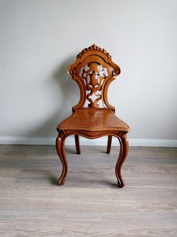 Victorian Gothic Shield Back Carved Oak Hall Chair with Cabriole Legs