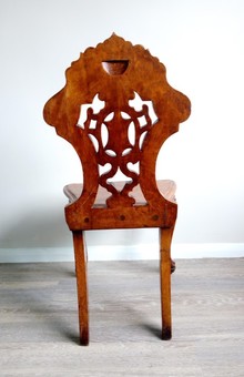 Antique Victorian Gothic Shield Back Carved Oak Hall Chair with Cabriole Legs