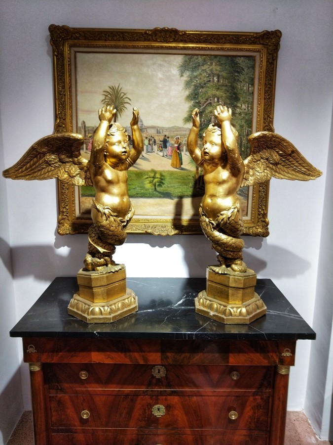 Pair Of Sculptures In Gilded Wood H 85 Cm 19th Century