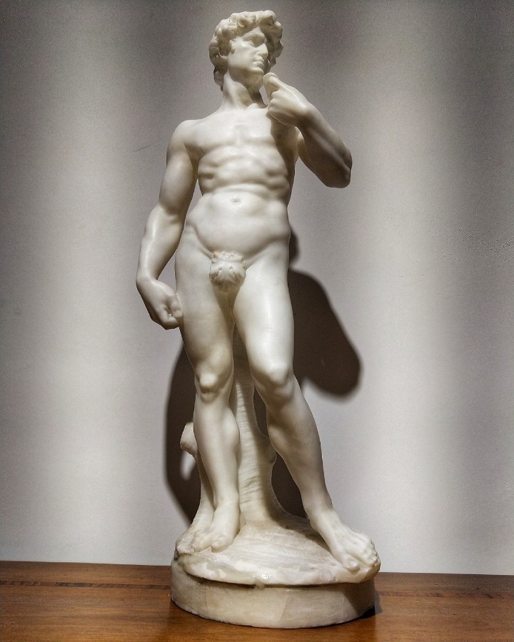 Sculpture David In Marble After Michelangelo H 51 Cm. 19th Century