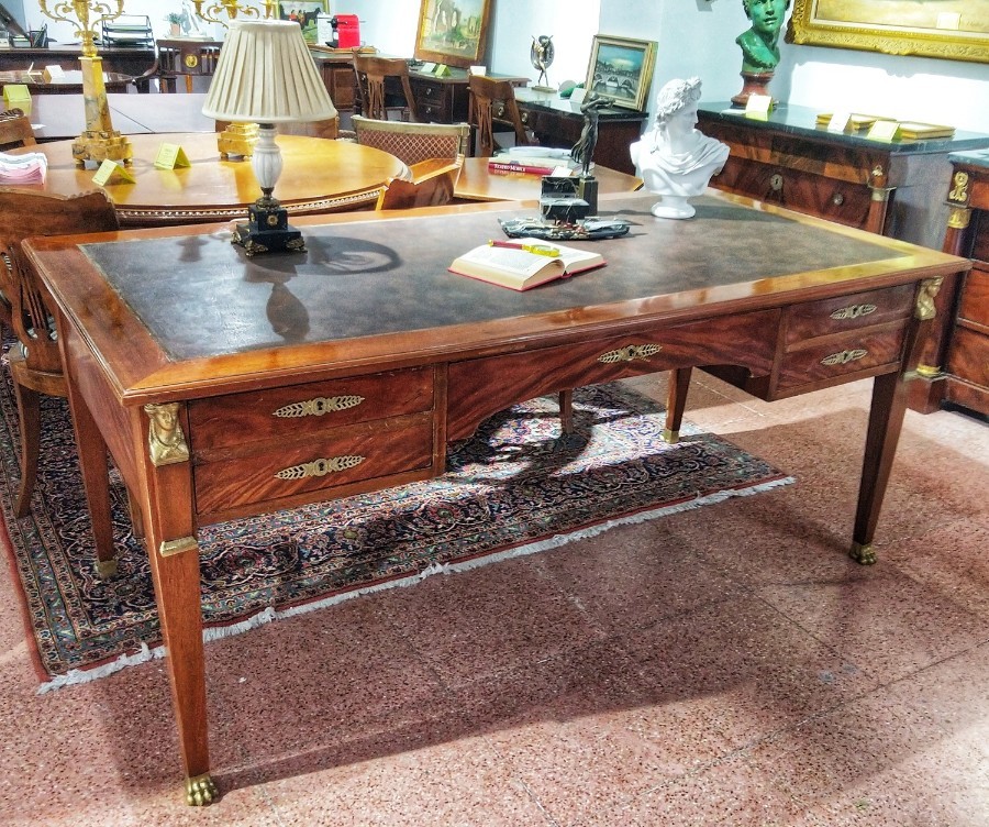 Large Desk Flat 180 Cm. Empire Mahogany 19th Century