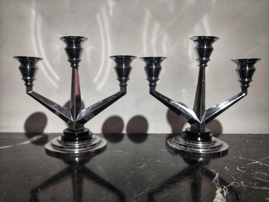 Pair Of Art Nouveau Fages Candelabra In Silver Bronze 20th Century