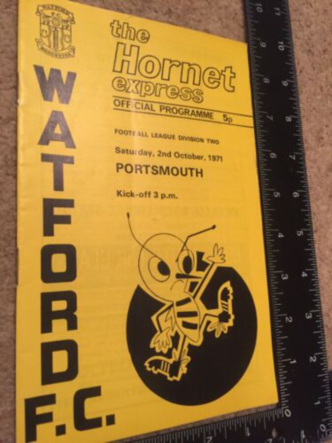 Watford Football Club Programme 2nd October 1971 Portsmouth Division 2