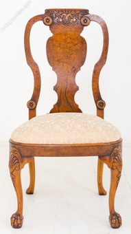 Antique Set of 14 Burr Elm Queen Anne Style Chairs