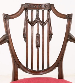 Antique Superb Pair of Mahogany Hepplewhite Style Open Arm Chairs