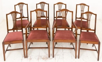 Set of 8 (6+2) Mahogany Hepplewhite Style Chairs