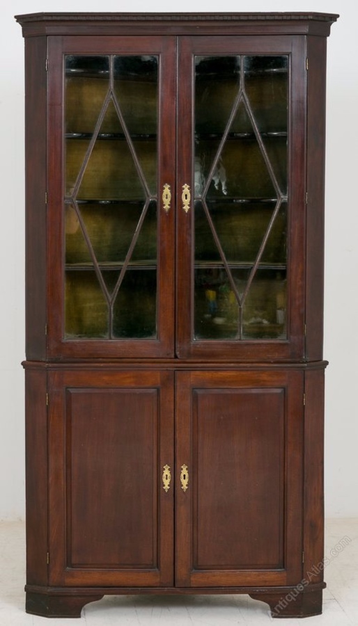 George II mahogany glazed corner cabinet 