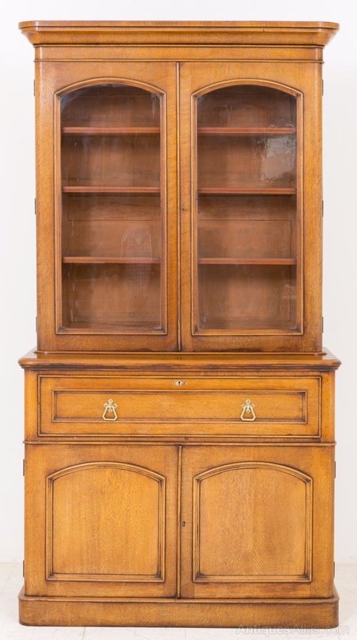 Antique Victorian Blonde Oak Bookcase