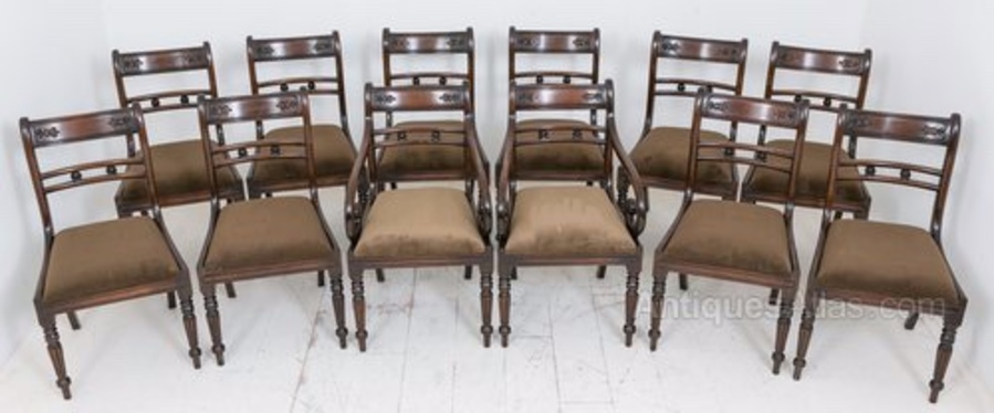 Antique Set of 12 Regency Style Mahogany Dining Chairs