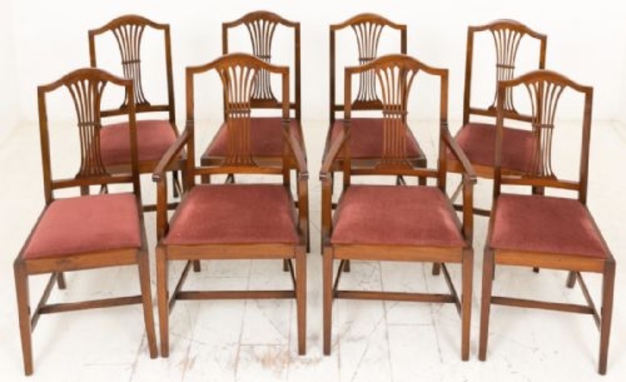 Antique Set of 8 (6+2) Mahogany Hepplewhite Style Chairs