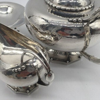 Antique Superb Early Georg Jensen Silver tea set Leaf and berry pattern 181 1924