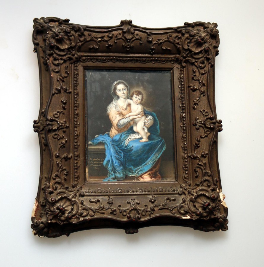 Antique Portrait Miniatures : Fine Florence Grand Tour oil after Murillo C.19thC