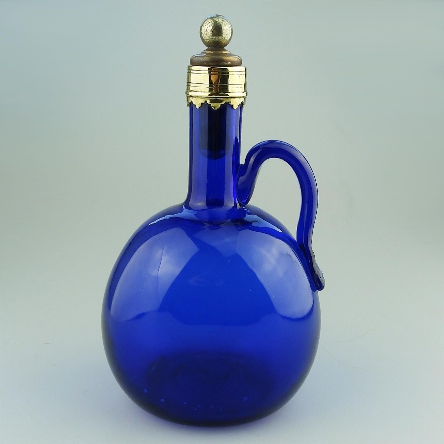 Antique English Coloured Glass a Victorian Bristol blue Flask Decanter C.19thC