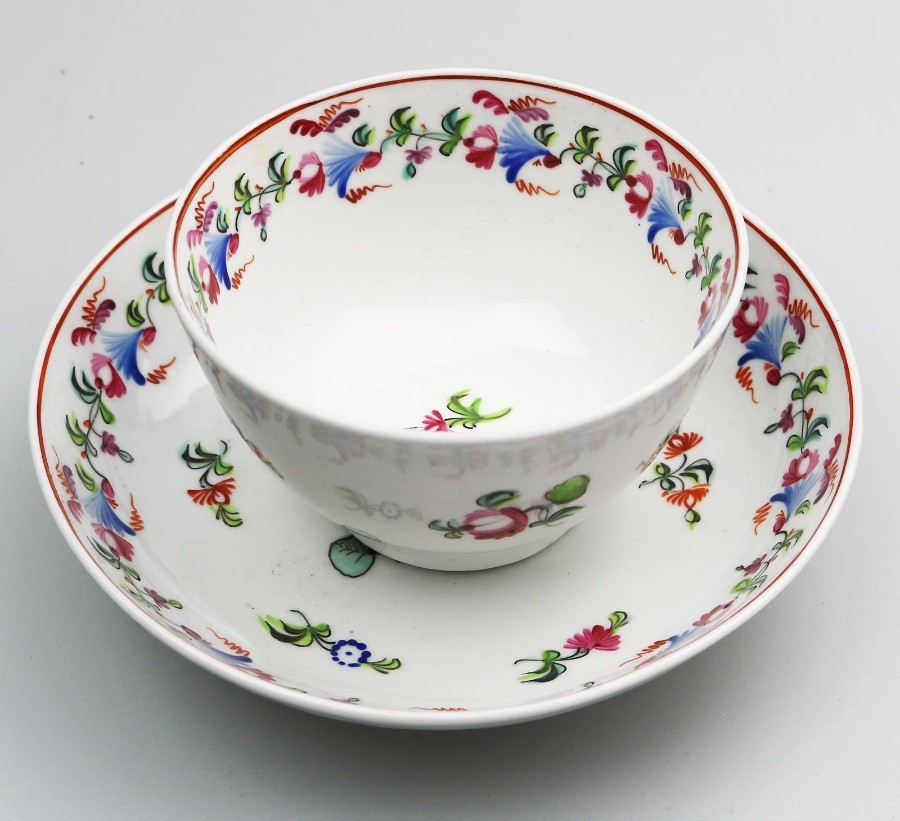 Antique English Porcelain an attractive New Hall Tea Bowl & Saucer  C.18thC