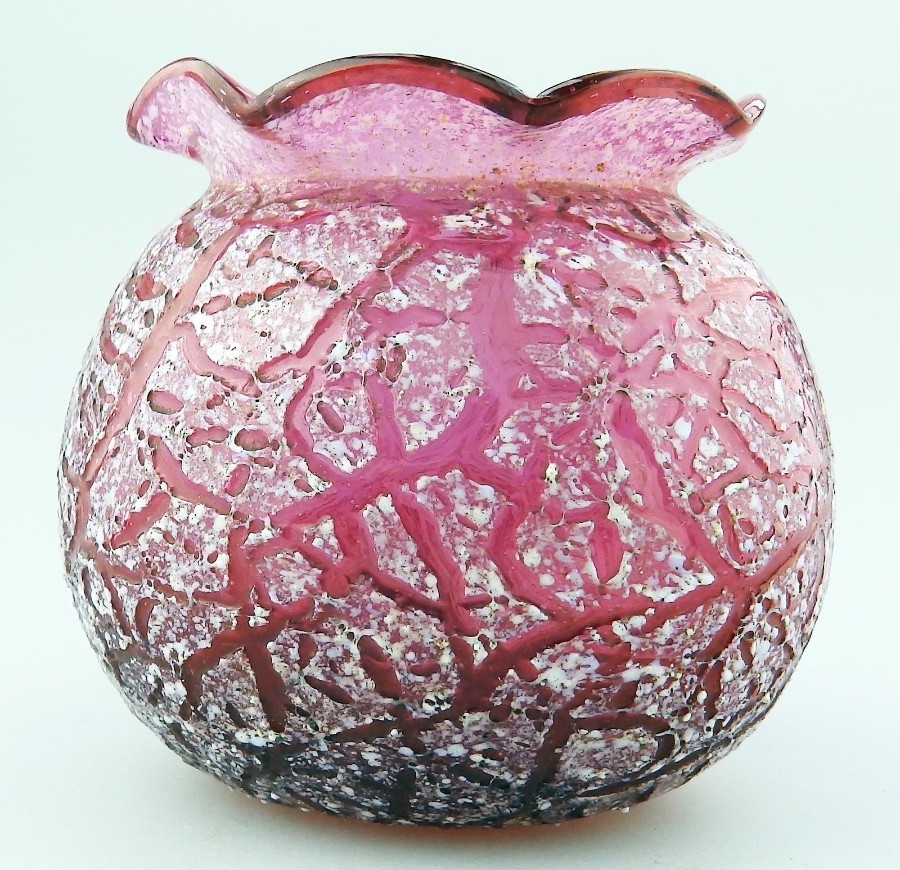 Antique English Cranberry coloued Glass a rare Victorian enamel Vase - C.19thC