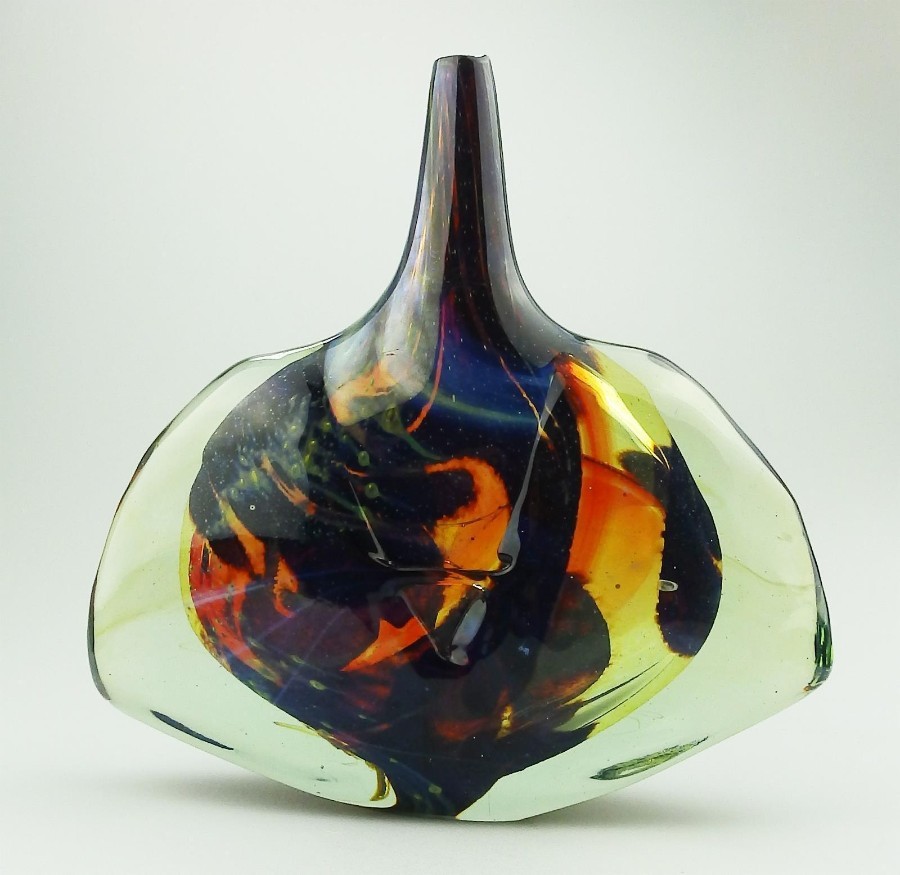 Contemporary Modernist Maltese Mdina Art Glass Fish Axe Head Vase signed C.1978