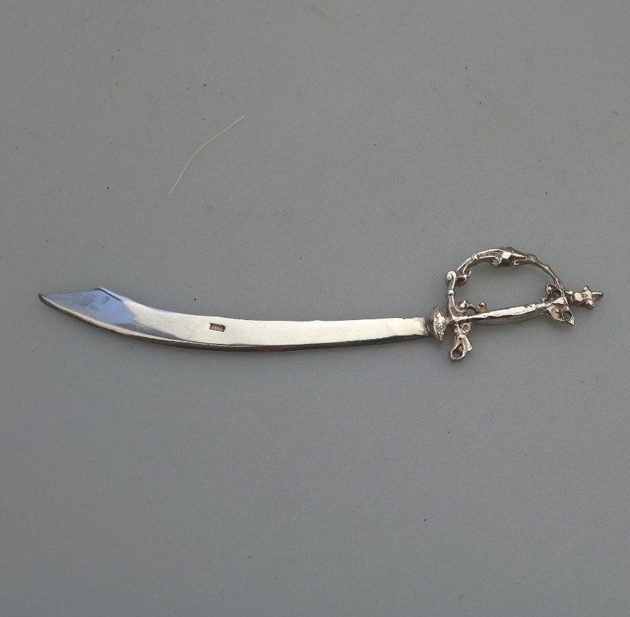 Antique Solid Silver Novelty Egyptian Scimitar Sword Letter Opener C.early 20thC