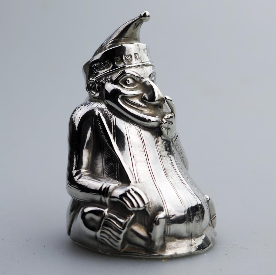 Antique English Solid Silver A rare novelty Mr Punch Pepper / shakers C.1903