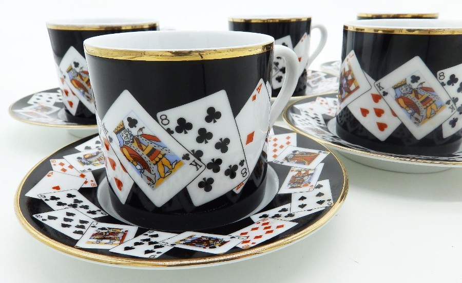 Tiffany & Co Porcelain : 1X novelty Coffee Can & Saucer - Playing Cards Last set available C.20thC