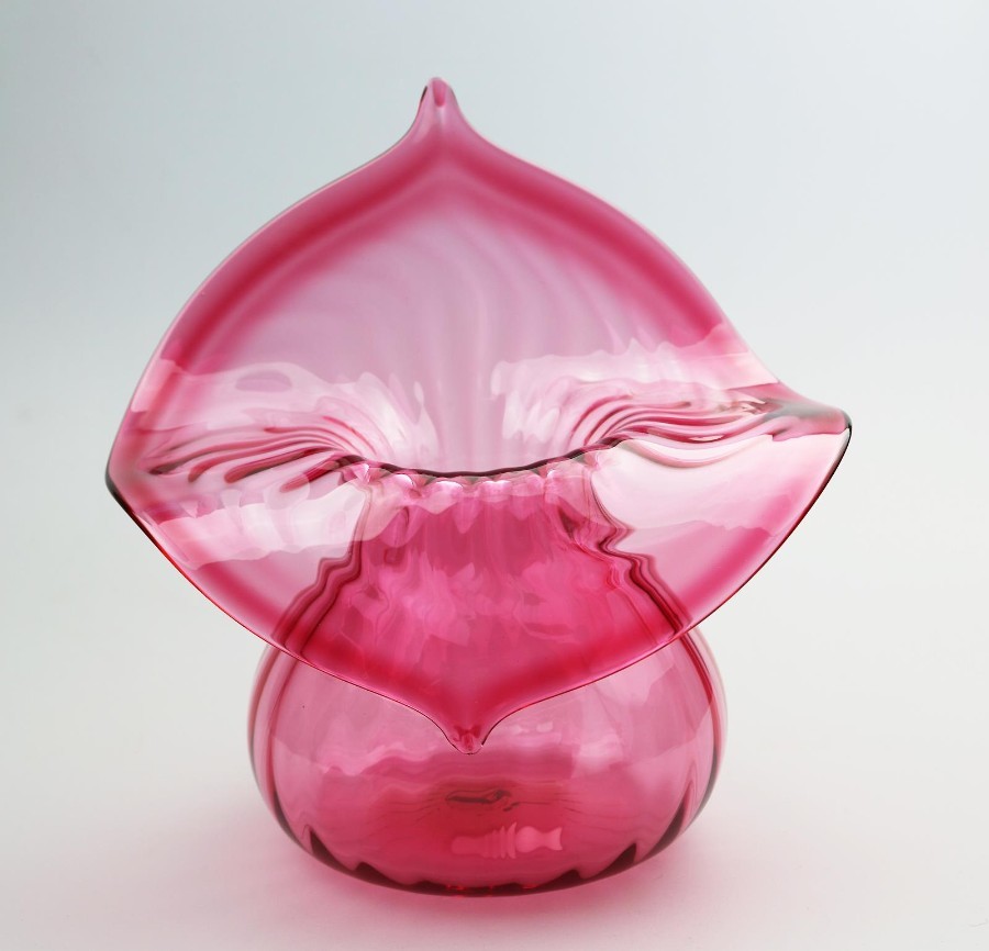 A large Art Nouveau Cranberry Glass Jack in Pulpit Vase C.19thC