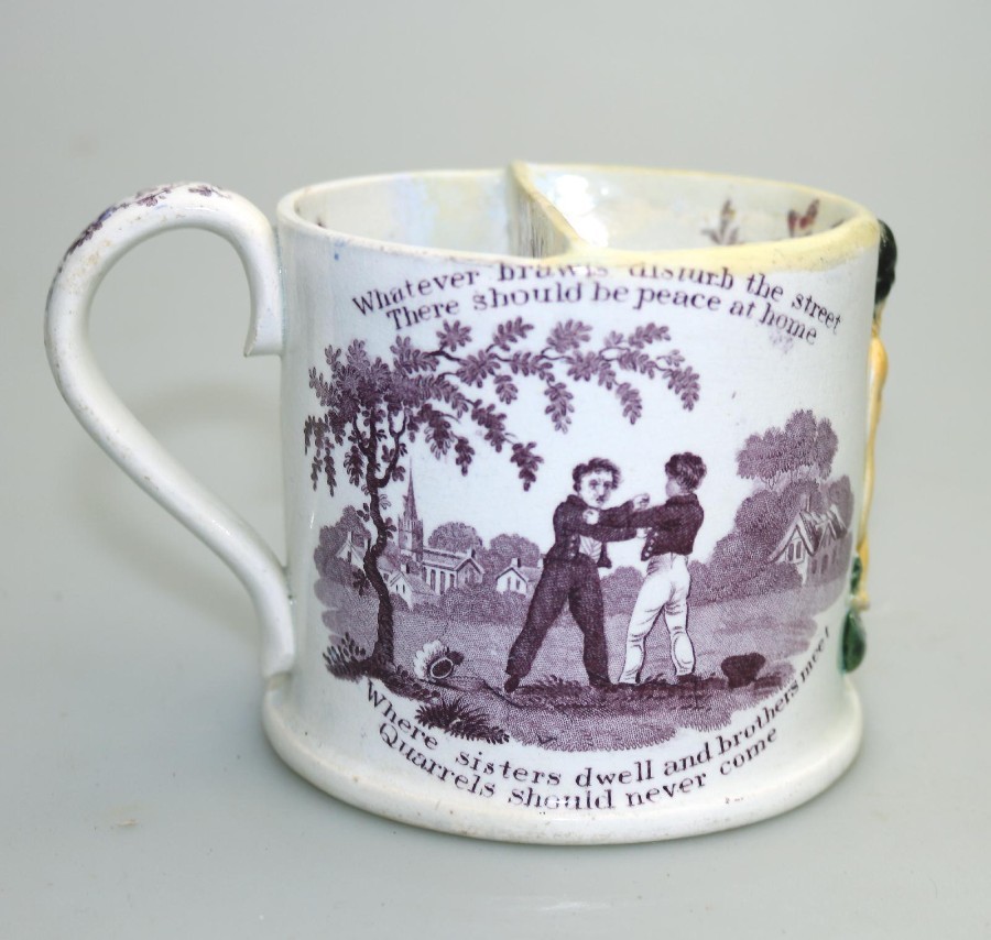 Antique English Pottery Rare Pratt / Transferware Shaving Mug C.1850