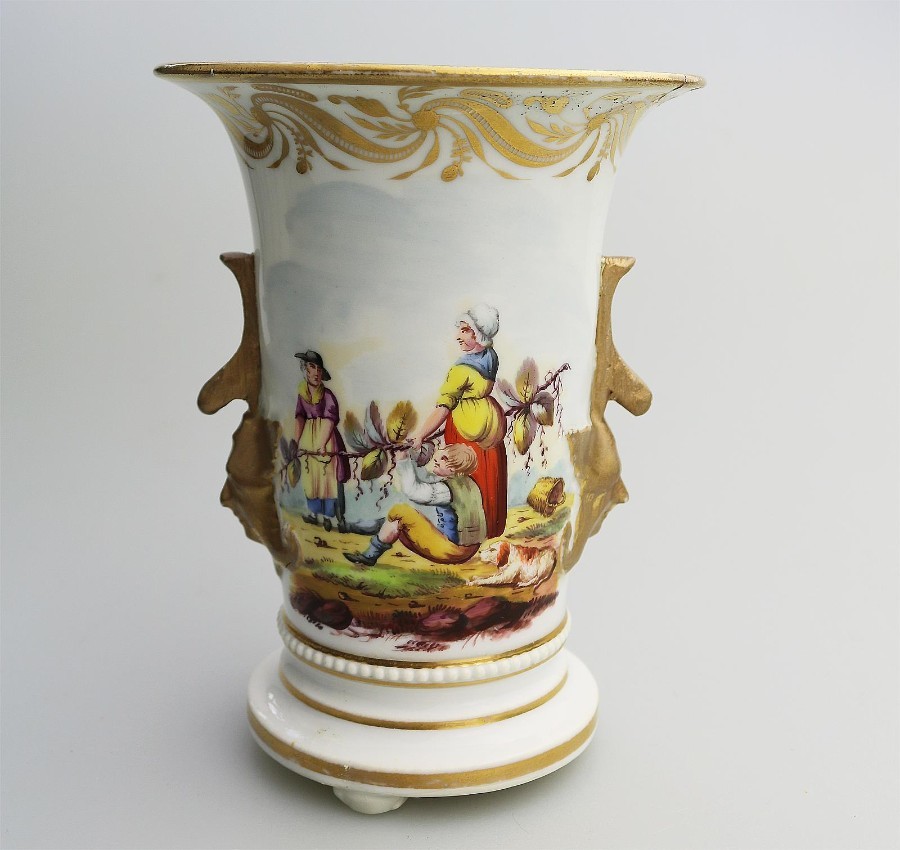 Antique English Porcelain a hand painted Scenic Vase C.19thC