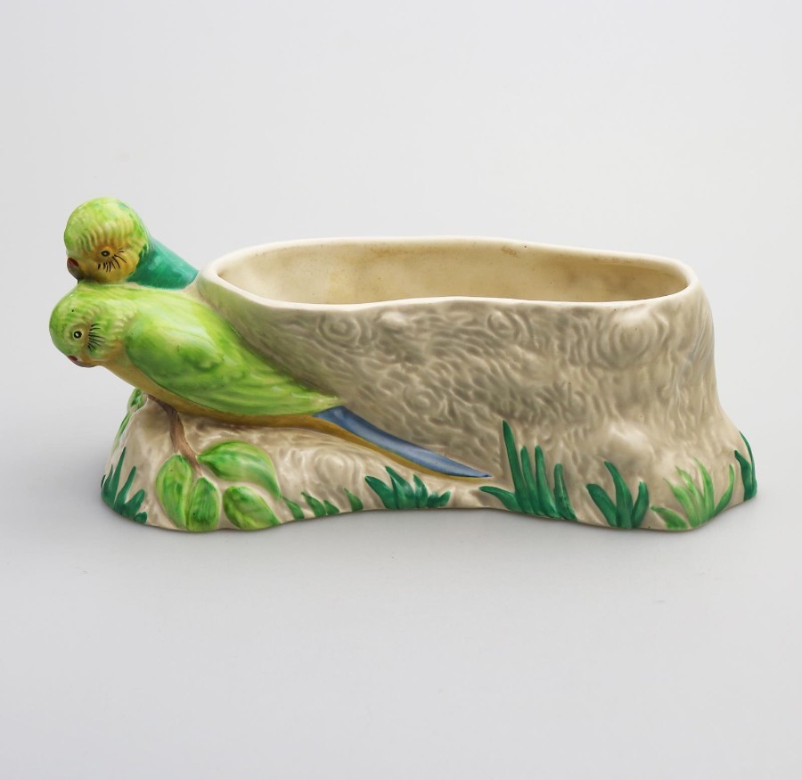 Antique British Art Pottery Clarice Cliff Budgerigar Love Birds Planter C.1937+