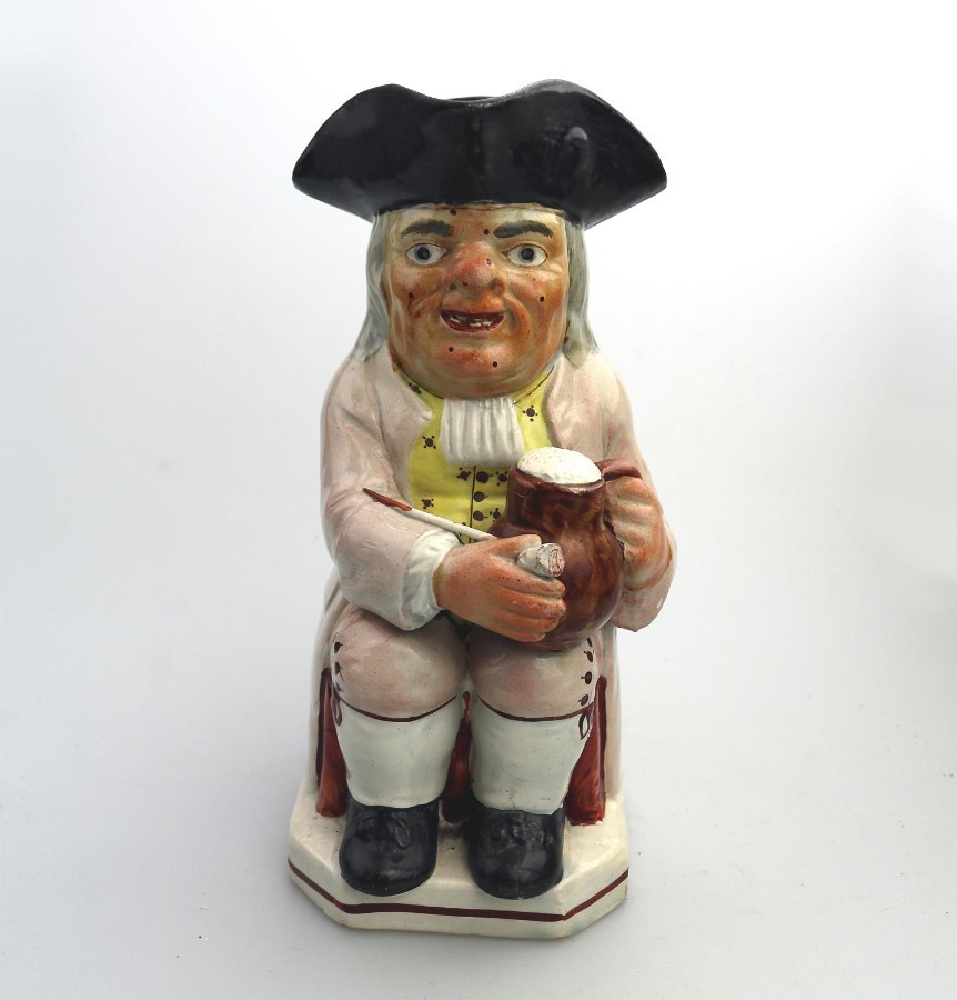 Antique English Pottery Good Staffordshire Character Toby Jug C.early 19thC