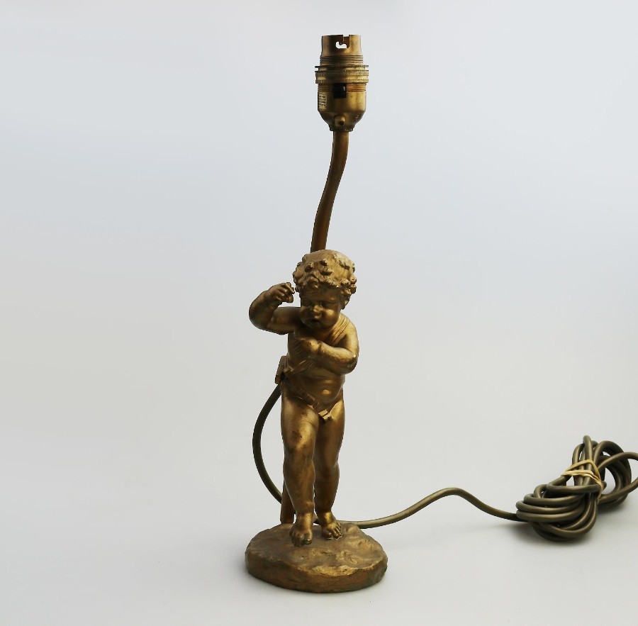 Antique Lighting A good gilded brass Cherub Dancing Table Lamp C.1920-60