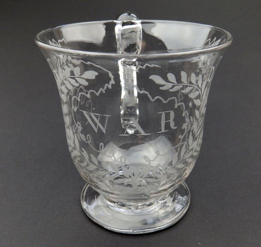 An extremely rare Antique glass War Commemorative MilitaryTankard C.19thC