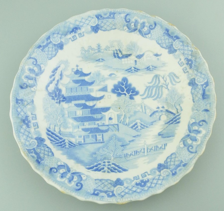 Miles Mason Antique English Pottery B&W Transferware Bowl Plate C.1800