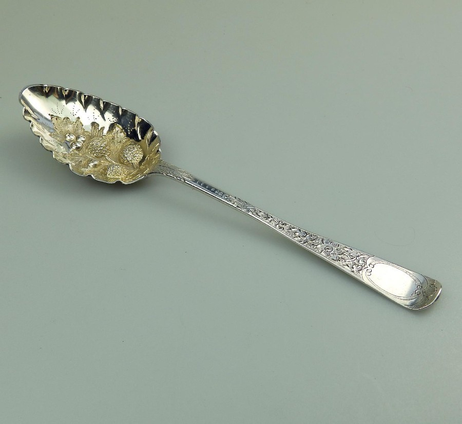 Antique Solid Silver a fine Victorian Irish Berry Dessert Spoon C.1843
