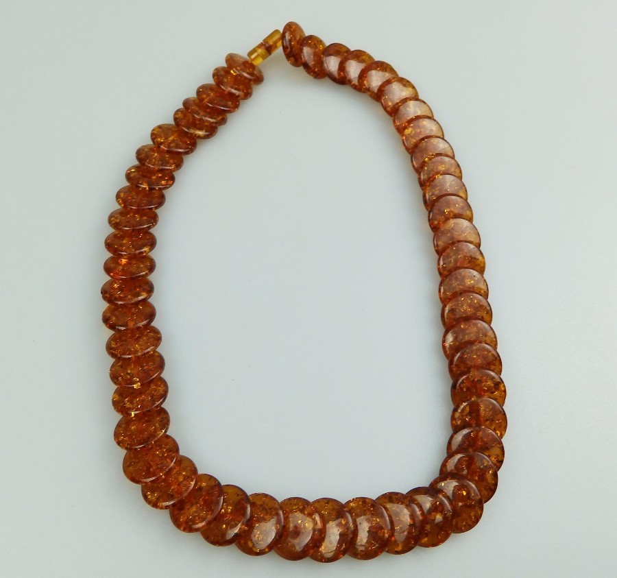 Vintage Jewellery a Large Amber Necklace disc pieces